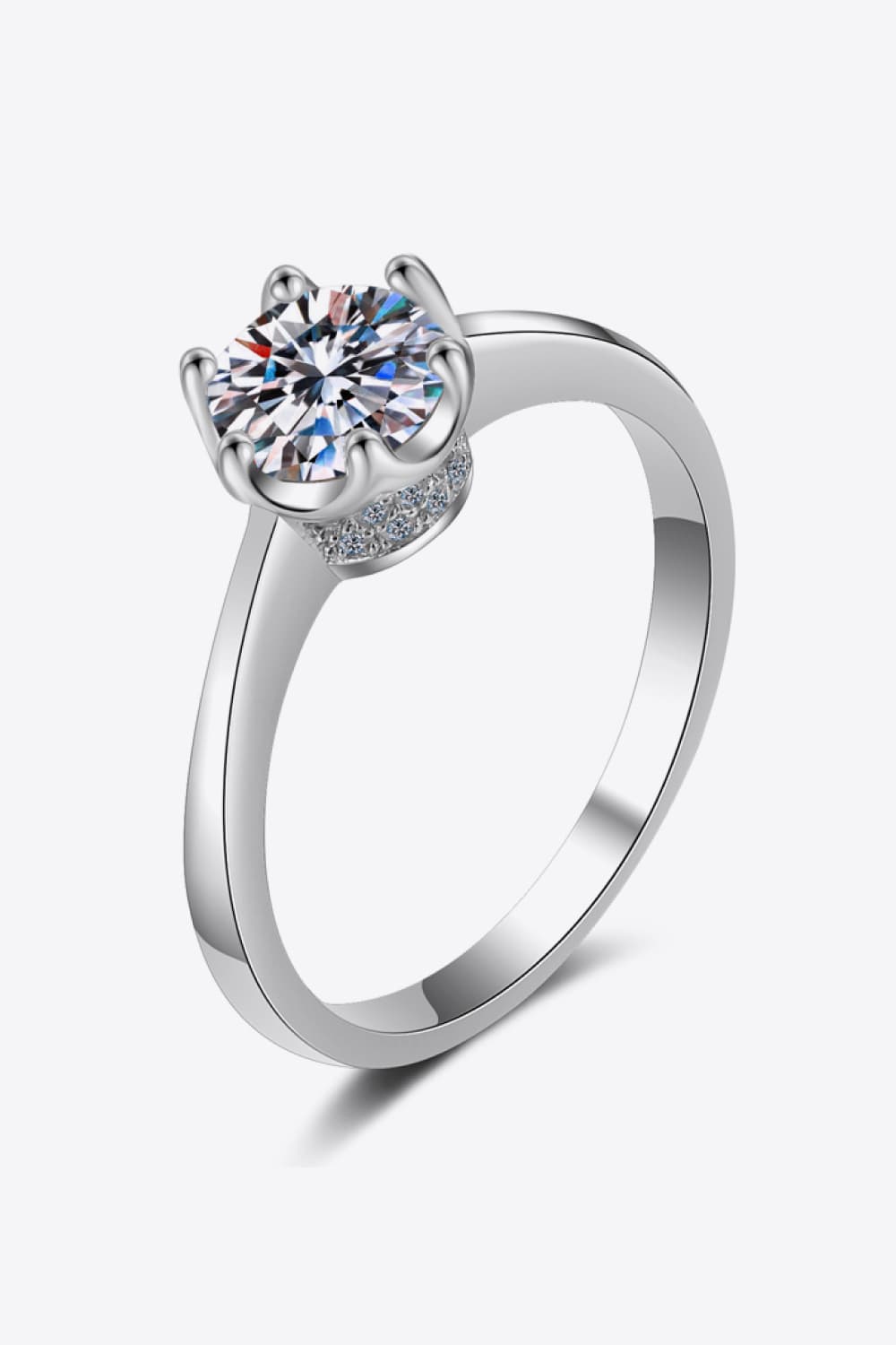 1 Carat Moissanite Rhodium-Plated Solitaire Ring - Sparkala