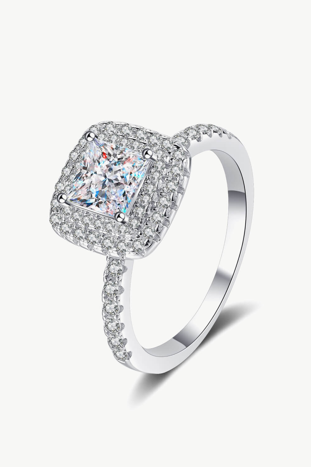 Sterling Silver 1 Carat Cushion-Cut Sparkala™ Moissanite Ring (Platinum Over Pure Sterling Silver)