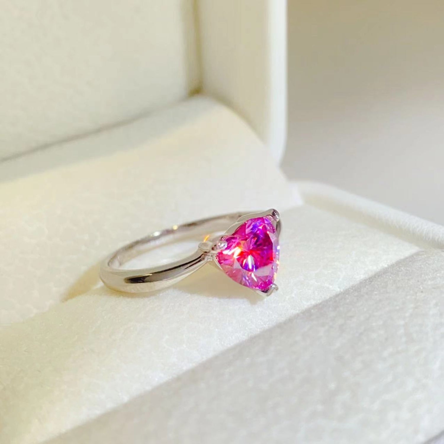 1 Carat Pink Moissanite Pure Sterling Silver Ring - Sparkala