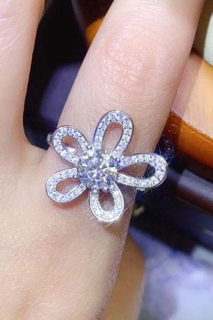 1 Carat Round Brilliant Cut Moissanite Flower-Shaped Open 925 sterling silver Ring - Sparkala