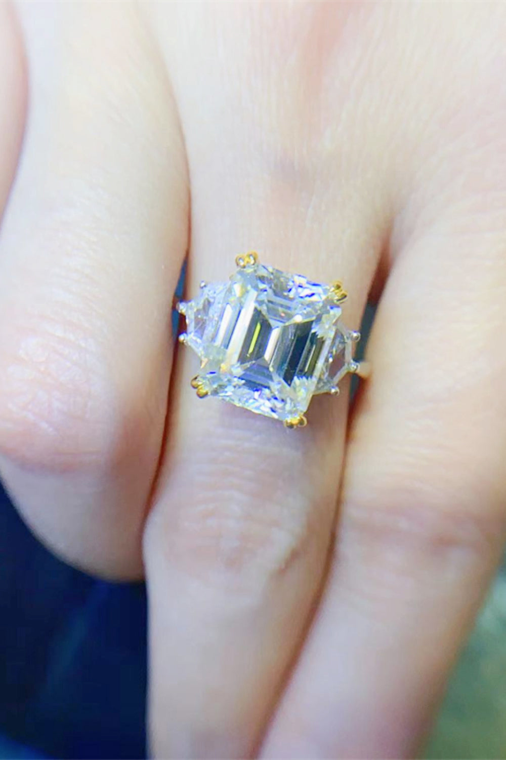 5 Carat Emerald-Cut Moissanite Platinum Over Pure Sterling Silver Ring
