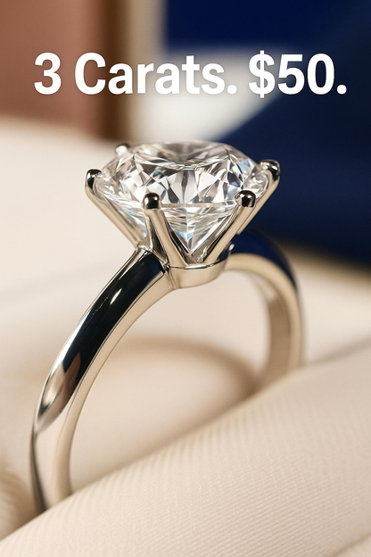 Adored Platinum Over Pure Sterling Silver 3 Carat Brilliant Round Cut Sparkala™ Moissanite 6-Prong Solitaire Ring