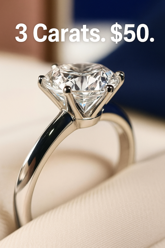 Adored Platinum Over Pure Sterling Silver 3 Carat Brilliant Round Cut Sparkala™ Moissanite 6-Prong Solitaire Ring
