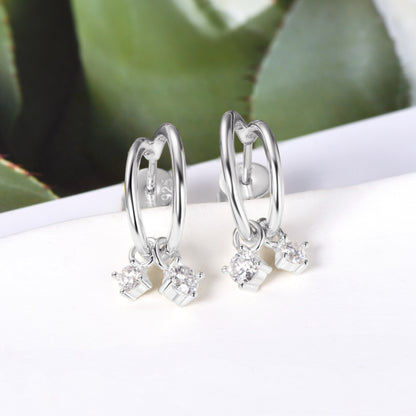 Platinum-Plated Pure Sterling Silver Moissanite C-Hoop Earrings