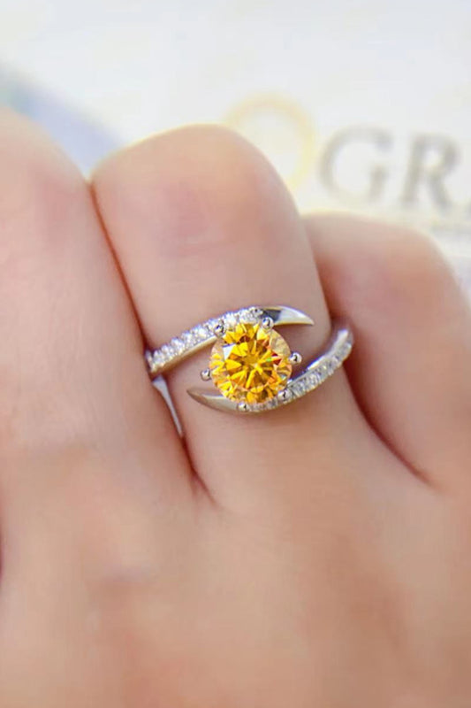 1 Carat Yellow Moissanite Platinum Over Pure Sterling Silver Ring - Sparkala