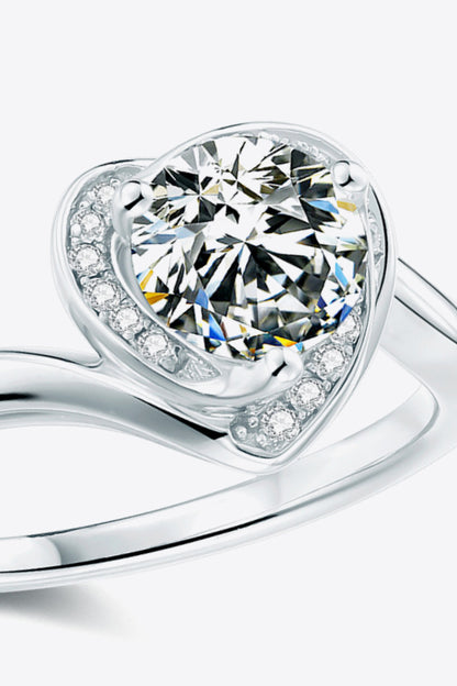 1 Carat Moissanite Platinum Over Pure Sterling Silver Heart Ring - Sparkala