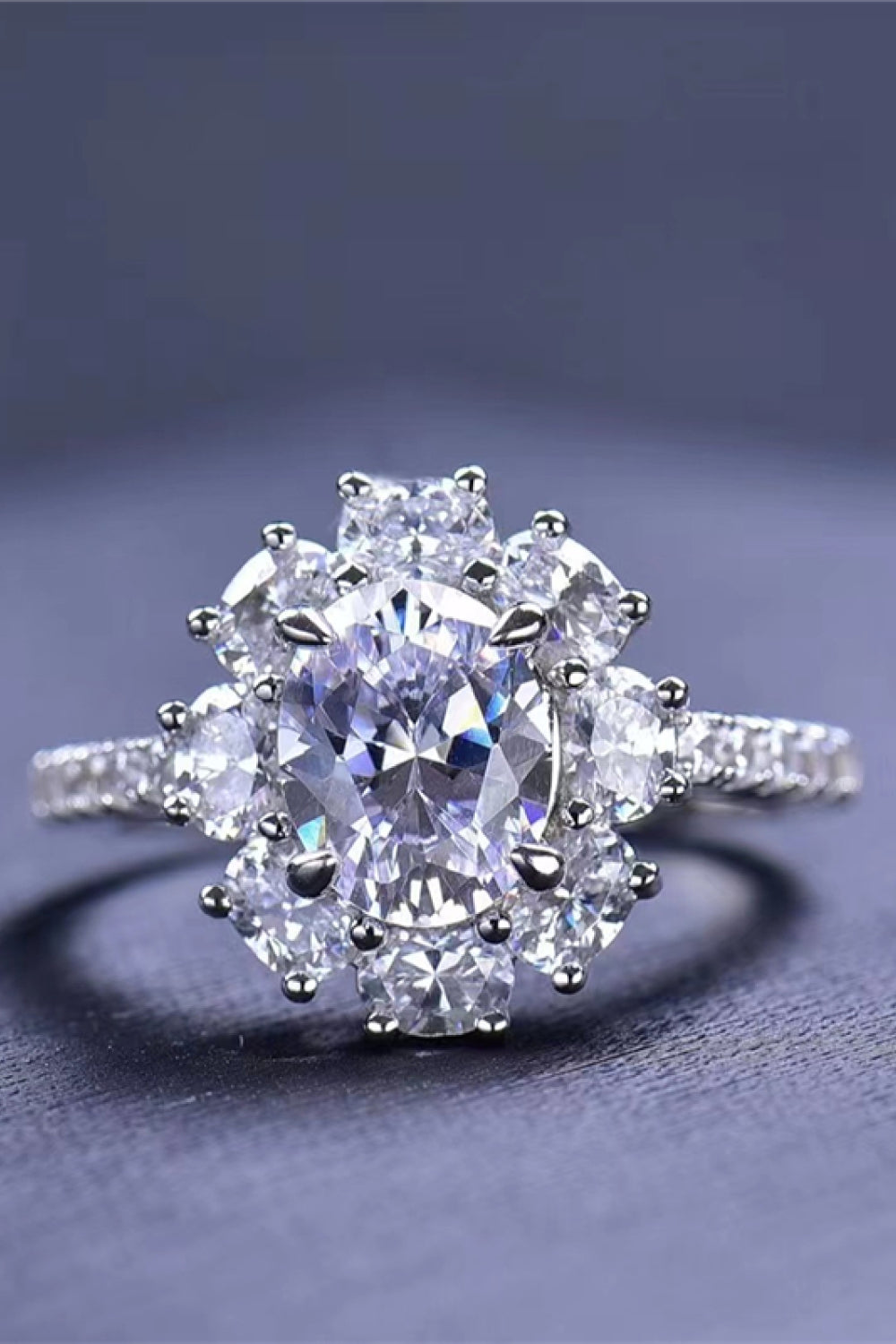 2 Carat Moissanite Floral Platinum Over Pure Sterling Silver Ring - Sparkala