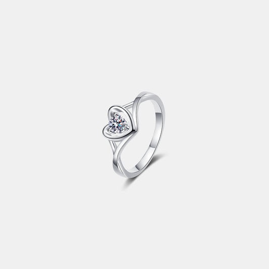 Moissanite Heart Pure Sterling Silver Ring