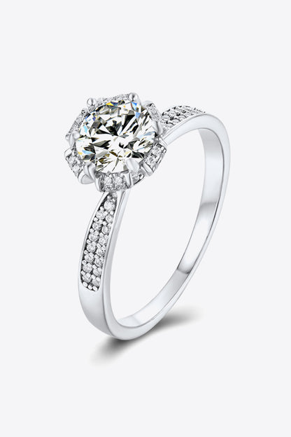 Platinum Over Pure Sterling Silver 1 Carat Brilliant Round Cut Sparkala™ Moissanite Ring