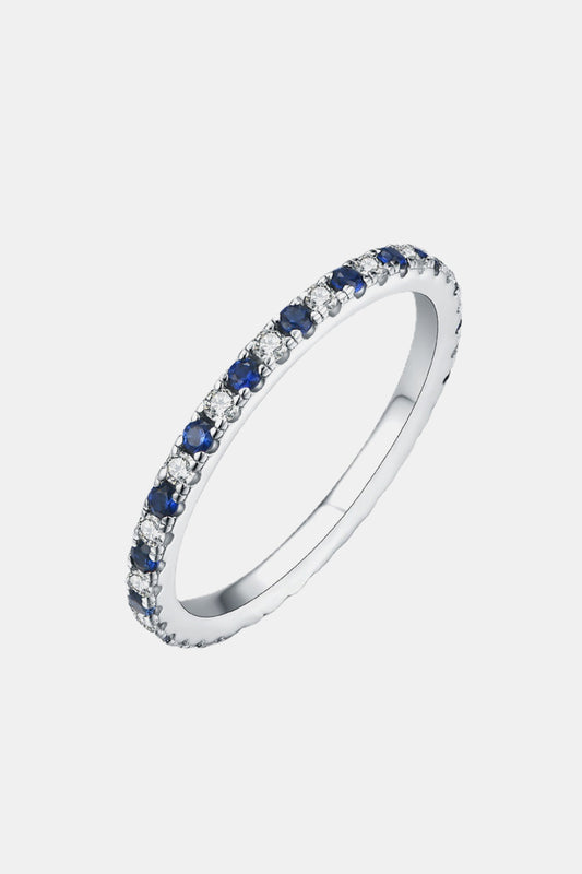 Blue Moissanite Lab-Grown Sapphire Ring (Platinum Over Pure Sterling Silver)