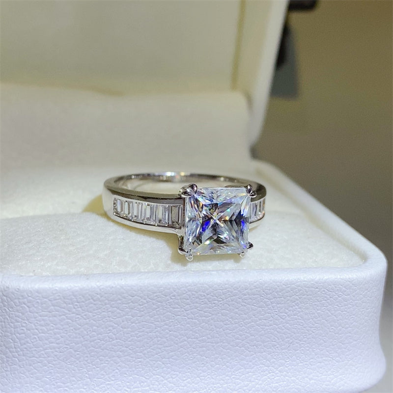 3 Carat Princess-Cut Moissanite Pure Sterling Silver Square Shape Ring - Sparkala