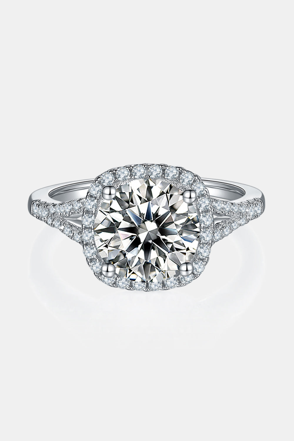 3 Carat Round Brilliant Cut Moissanite Halo Ring (Platinum Over Pure Sterling Silver) - Sparkala