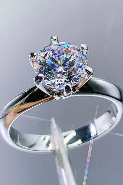 Adored Platinum Over Pure Sterling Silver 3 Carat Brilliant Round Cut Sparkala™ Moissanite 6-Prong Solitaire Ring