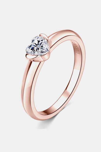 Moissanite 18k Rose Gold Over Pure Sterling Silver Heart Solitaire Ring