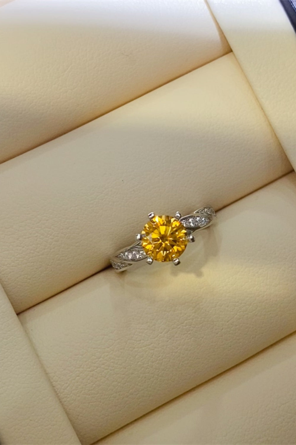 2 Carat Yellow Round Brilliant Cut Moissanite Pure Sterling Silver Ring - Sparkala