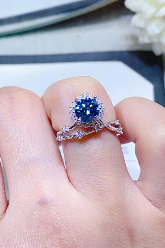 1 Carat Blue Round Brilliant Cut Moissanite Platinum Over Pure Sterling Silver Ring (Blue Or Purple) - Sparkala