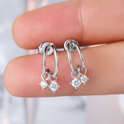 Platinum-Plated Pure Sterling Silver Moissanite C-Hoop Earrings