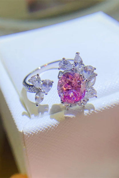 3 Carat Pink Oval-Cut Moissanite Platinum Over Pure Sterling Silver Open Ring - Sparkala