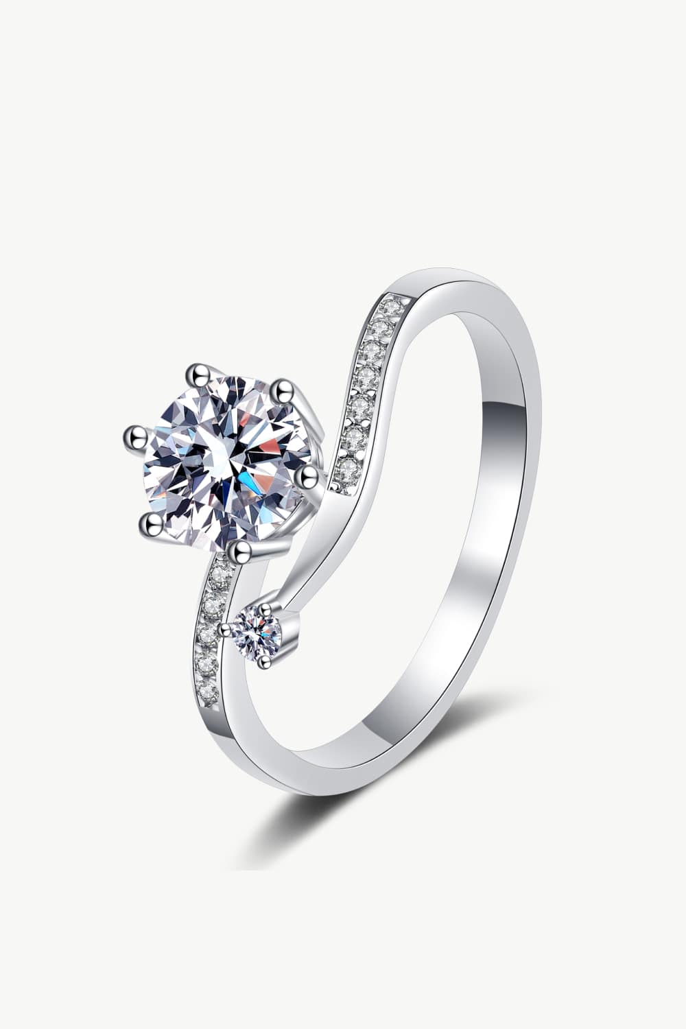 On My Mind Offset Rhodium Over Pure Sterling Silver Brilliant Round Cut Sparkala™ Moissanite Ring