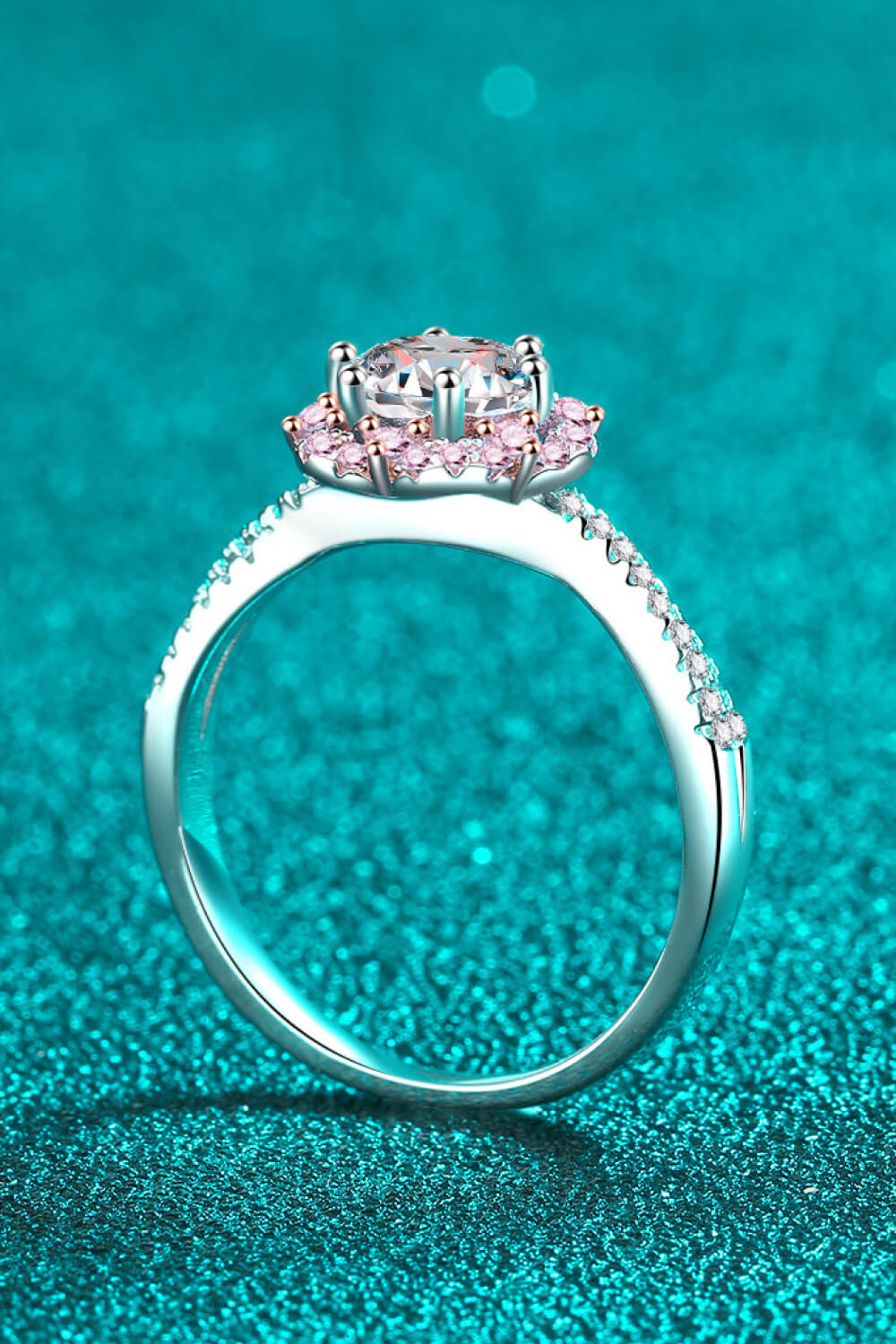 1 Carat Pink Round Brilliant Cut Moissanite Flower-Shaped Crisscross 925 sterling silver Ring - Sparkala