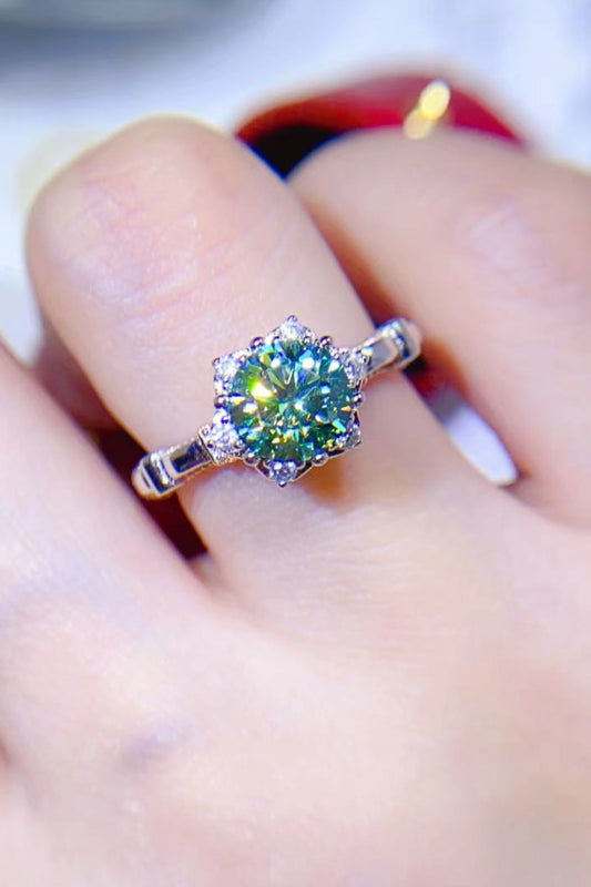 1 Carat Green Moissanite Platinum Over Pure Sterling Silver Ring (Green or White) - Sparkala