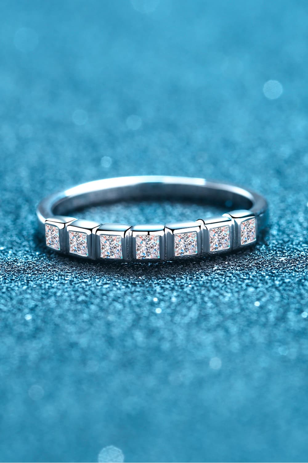 Sparkala™ Moissanite Rhodium-Plated Half-Eternity 7 Stone Ring