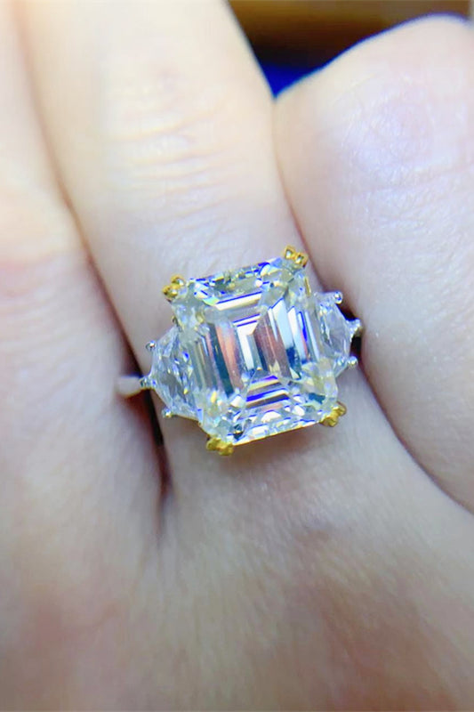 5 Carat Emerald-Cut Moissanite Platinum Over Pure Sterling Silver Ring