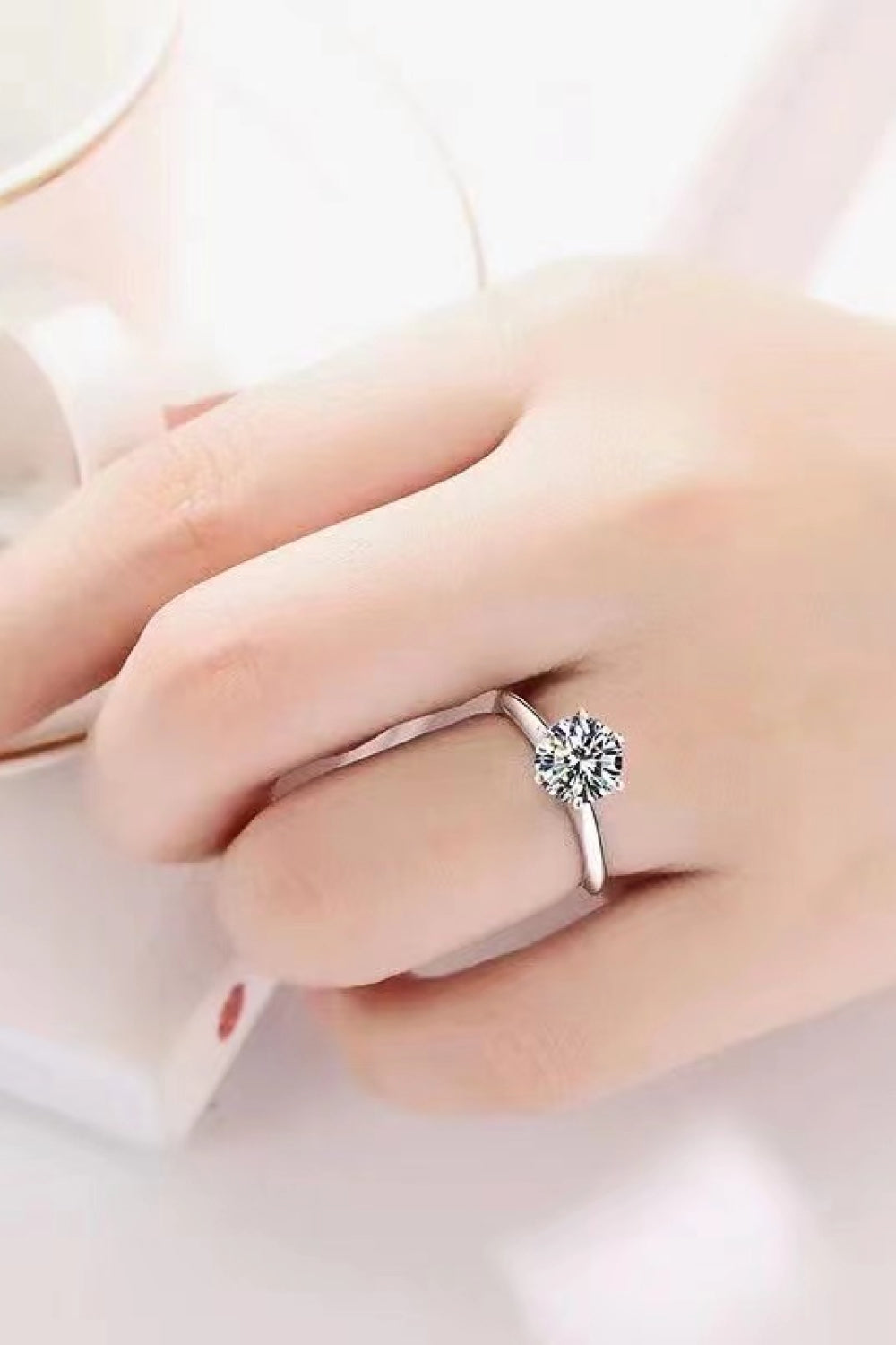 Adored Platinum Over Pure Sterling Silver 3 Carat Brilliant Round Cut Sparkala™ Moissanite 6-Prong Solitaire Ring