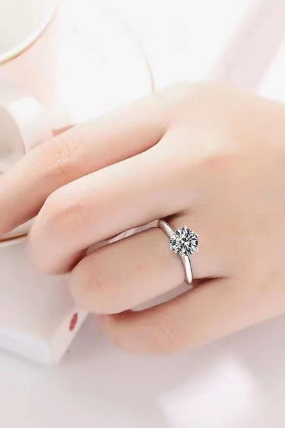 Adored Platinum Over Pure Sterling Silver 3 Carat Brilliant Round Cut Sparkala™ Moissanite 6-Prong Solitaire Ring