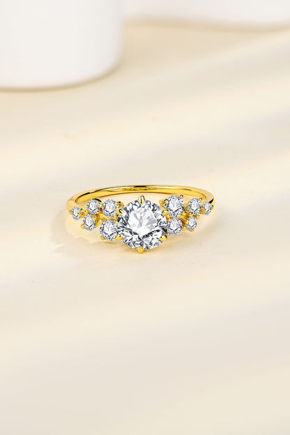 1 Carat Round Brilliant Cut Moissanite 14K Gold Over Pure Sterling Silver Ring - Sparkala