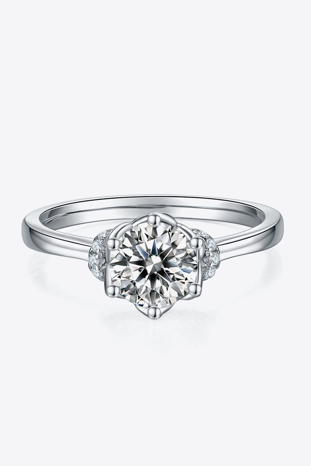 1 Carat Round Brilliant Cut Moissanite Platinum Over Pure Sterling Silver Ring - Sparkala