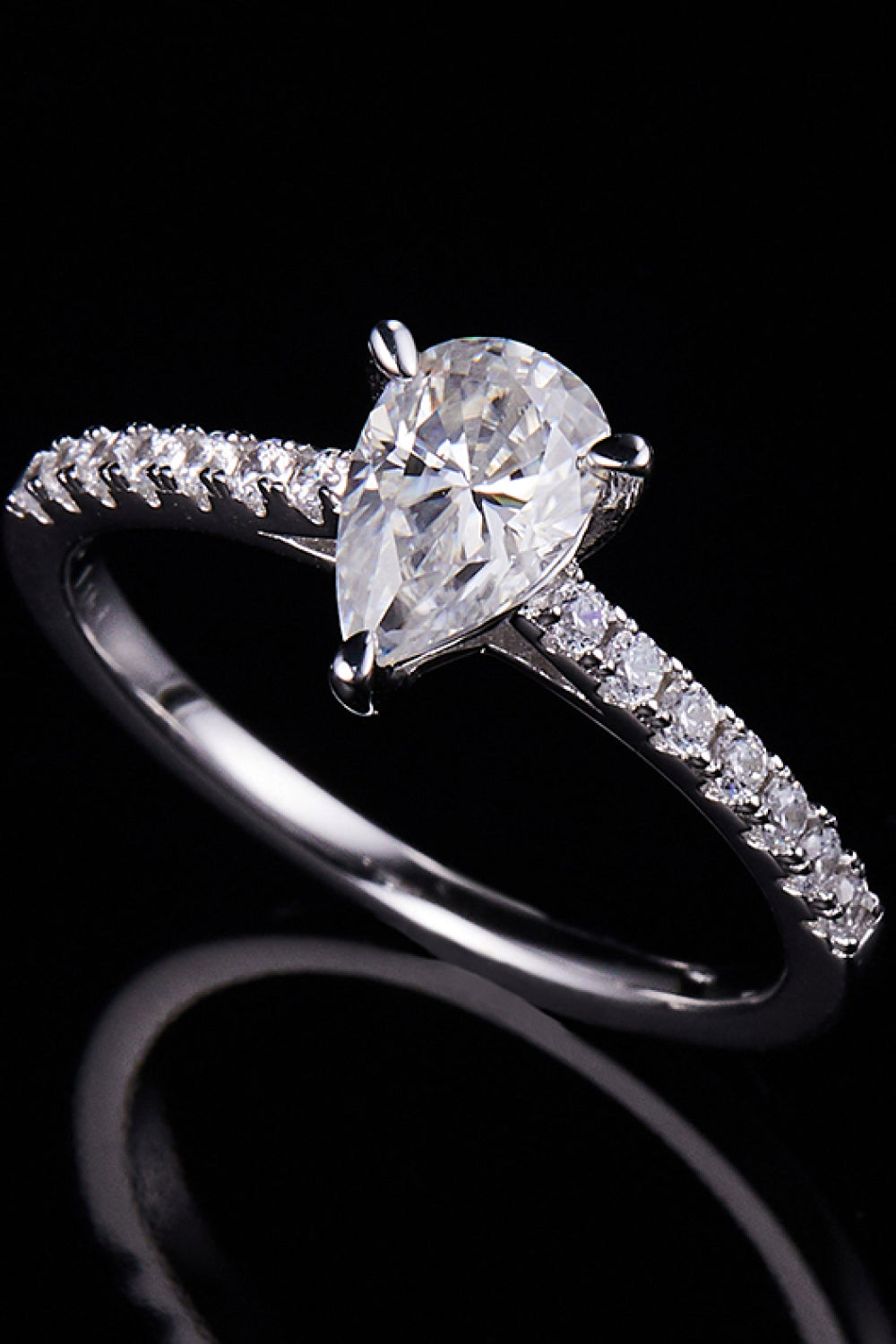 1 Carat Pear-Cut Moissanite Platinum Over Pure Sterling Silver Side Stone Ring - Sparkala