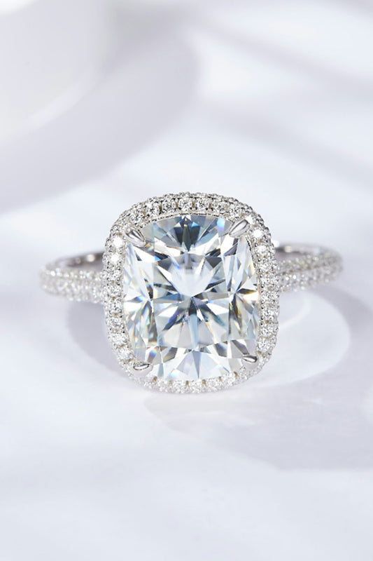 6 Carat Cushion-Cut Moissanite Halo Ring (Platinum Over Pure Sterling Silver)