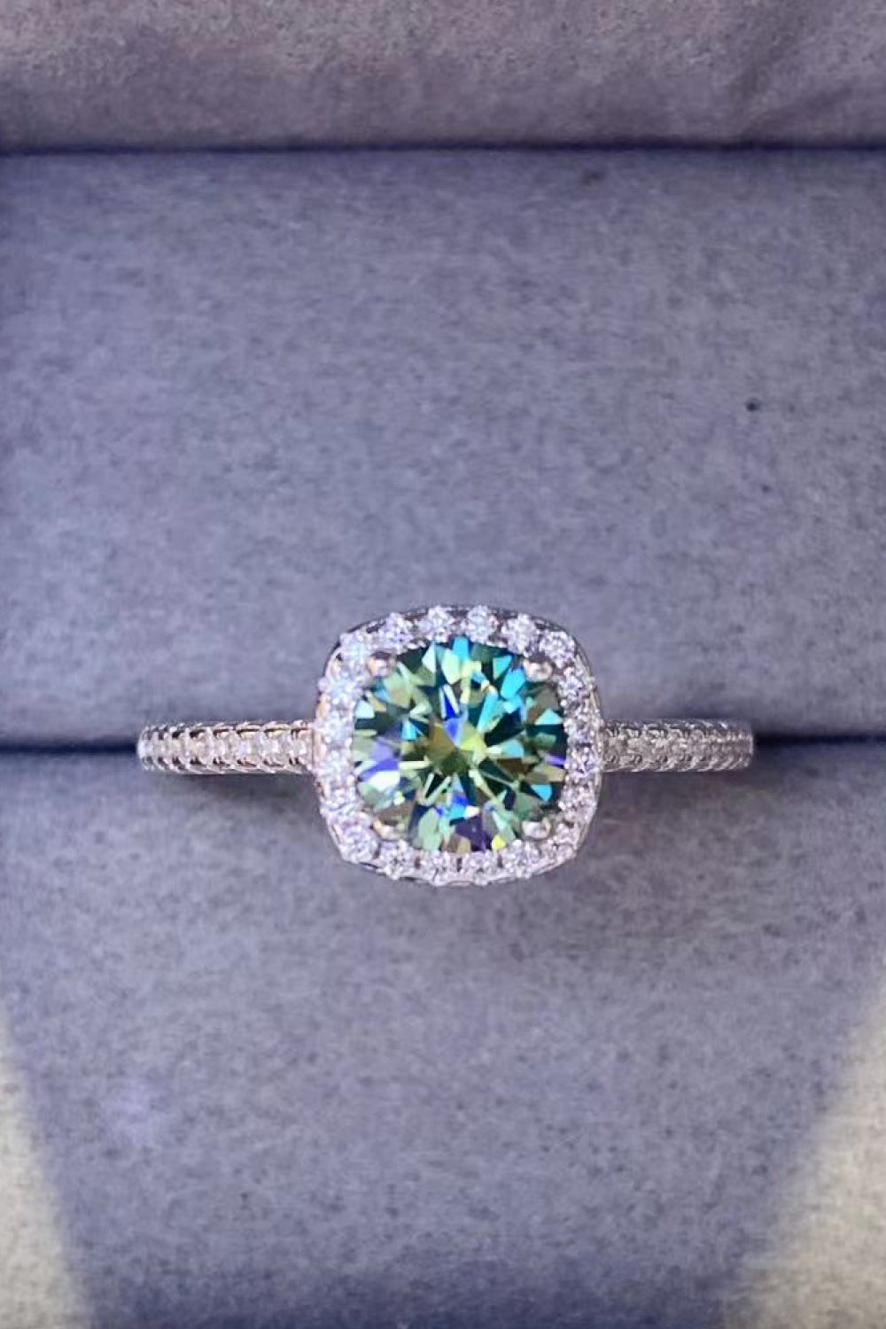 Adored 3 Carat Green Moissanite Platinum-Plated Cluster Ring