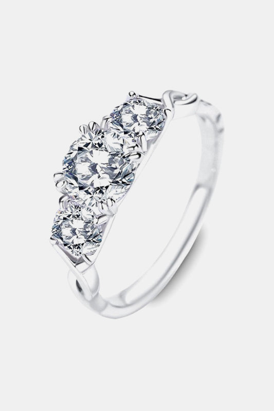 1 Carat 3 Stone Round Brilliant Cut Moissanite Platinum Over Pure Sterling Silver Ring - Sparkala