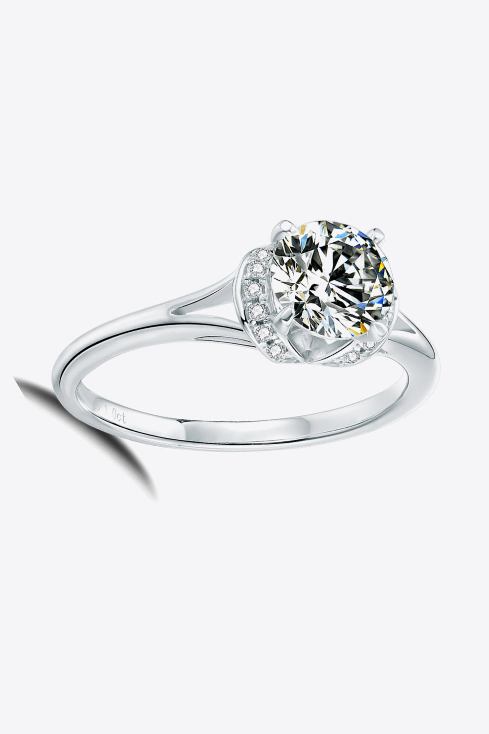 1 Carat Round Brilliant Cut Moissanite Split Shank Ring (Platinum Over Pure Sterling Silver) - Sparkala