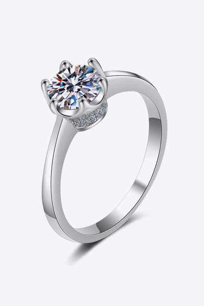 1 Carat Moissanite Rhodium-Plated Solitaire Ring - Sparkala