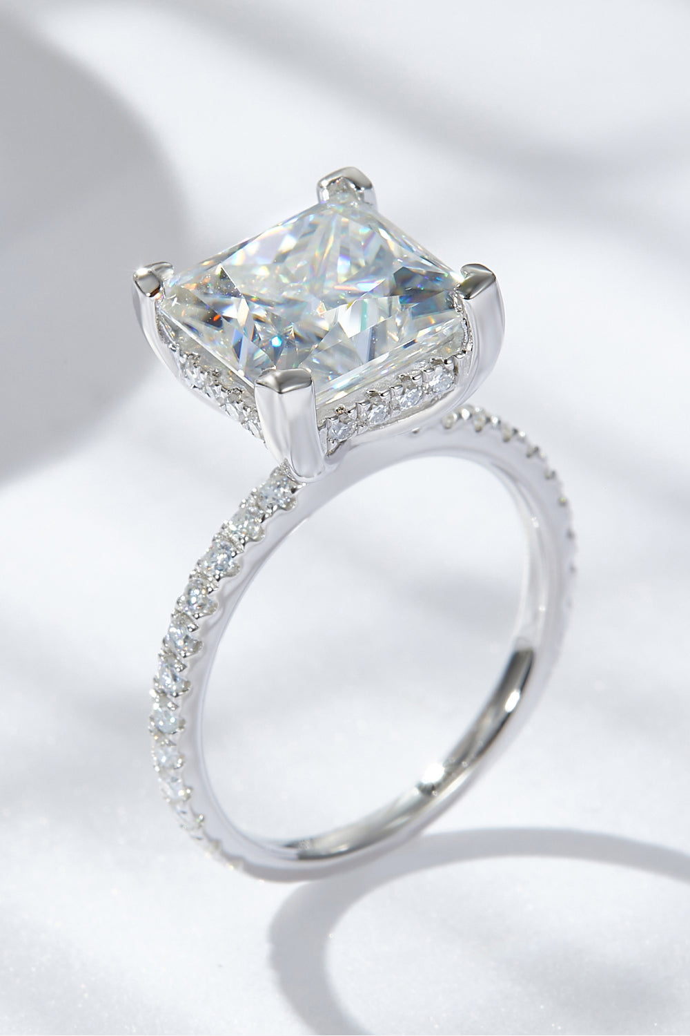5.52 Carat Radiant-Cut Moissanite Ring (Platinum Over Pure Sterling Silver)