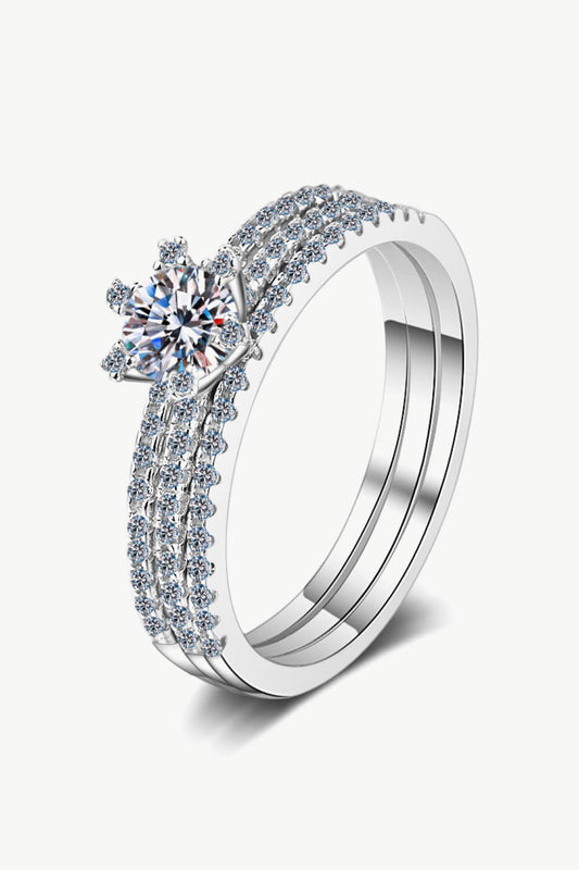 1 Carat Round Brilliant Cut Moissanite Rhodium Over Pure Sterling Silver Banded Ring - Sparkala