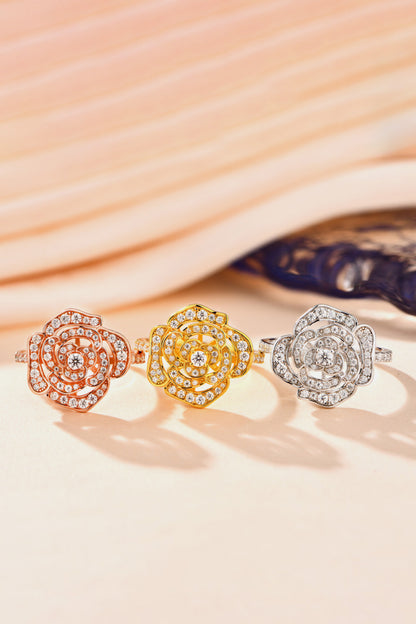 Sparkala™ Moissanite Flower Shape Ring (Platinum, Yellow Gold or Rose Gold over Sterling Silver)