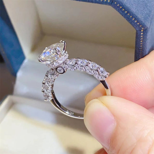 2 Carat Round Brilliant Cut Moissanite Half Eternity Platinum Over Pure Sterling Silver Ring - Sparkala