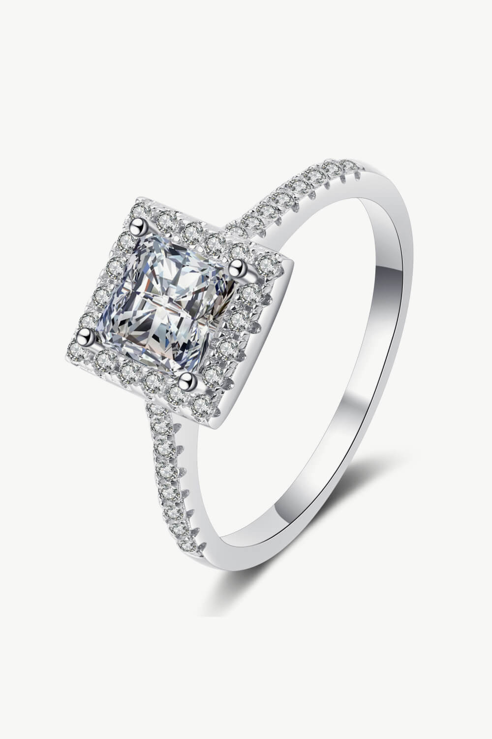 Sterling Silver Square Sparkala™ Moissanite Ring (Rhodium Over Pure Sterling Silver)