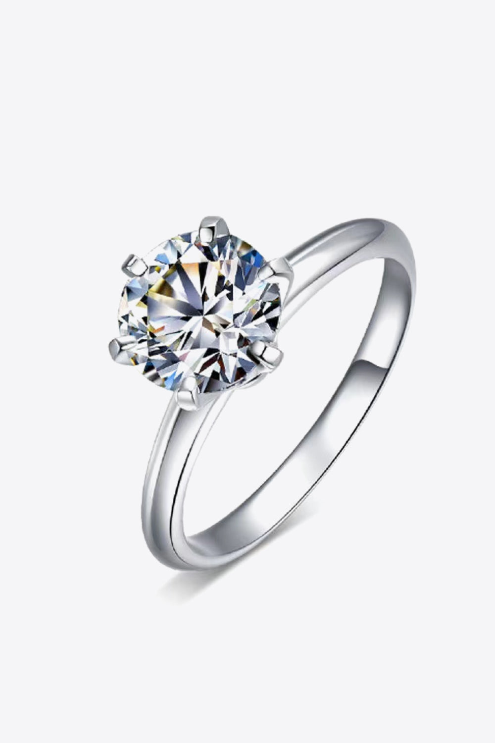 Adored Platinum Over Pure Sterling Silver 3 Carat Brilliant Round Cut Sparkala™ Moissanite 6-Prong Solitaire Ring