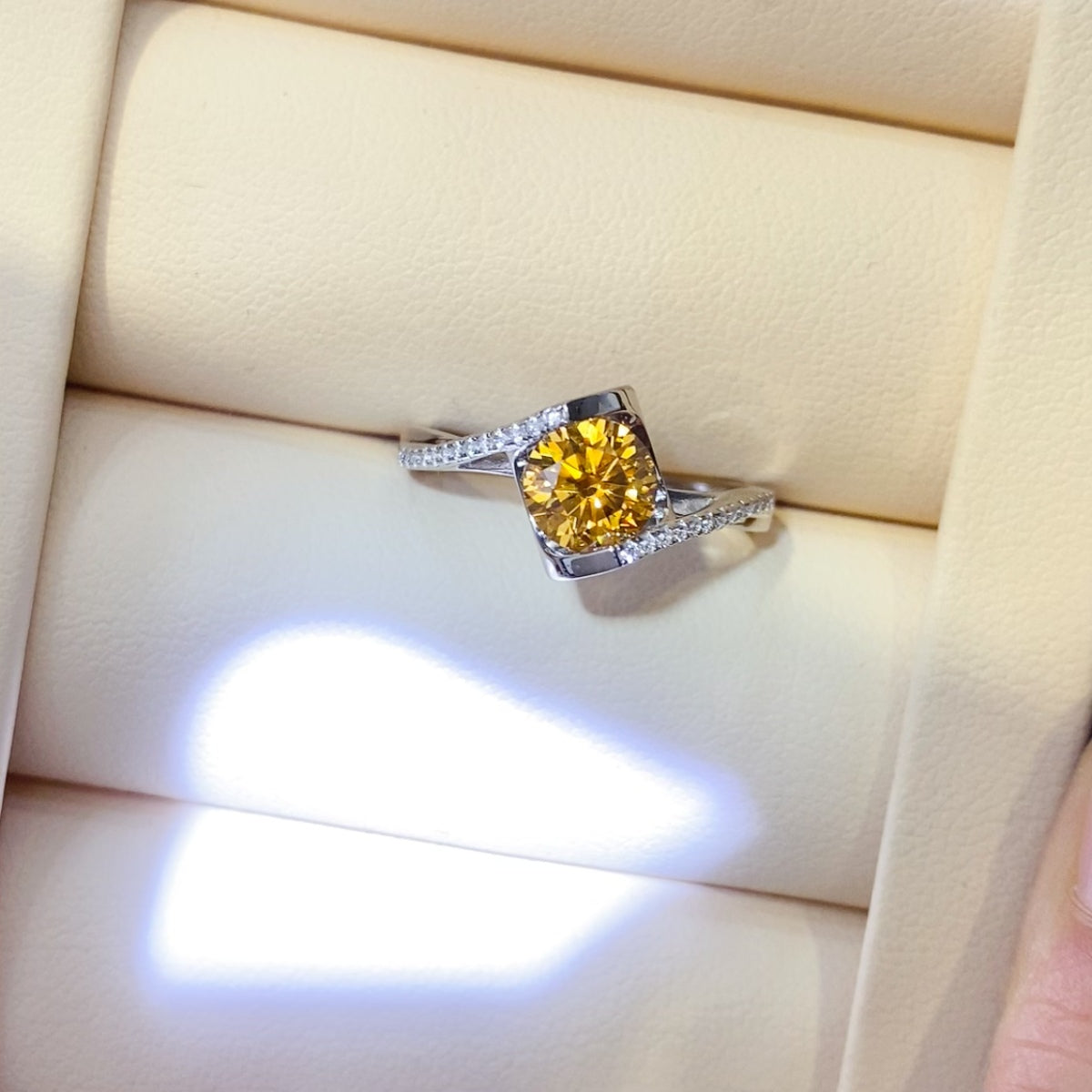 1 Carat Yellow Round Brilliant Cut Moissanite Pure Sterling Silver Ring - Sparkala