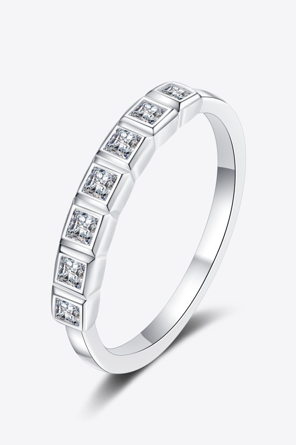 Sparkala™ Moissanite Rhodium-Plated Half-Eternity 7 Stone Ring