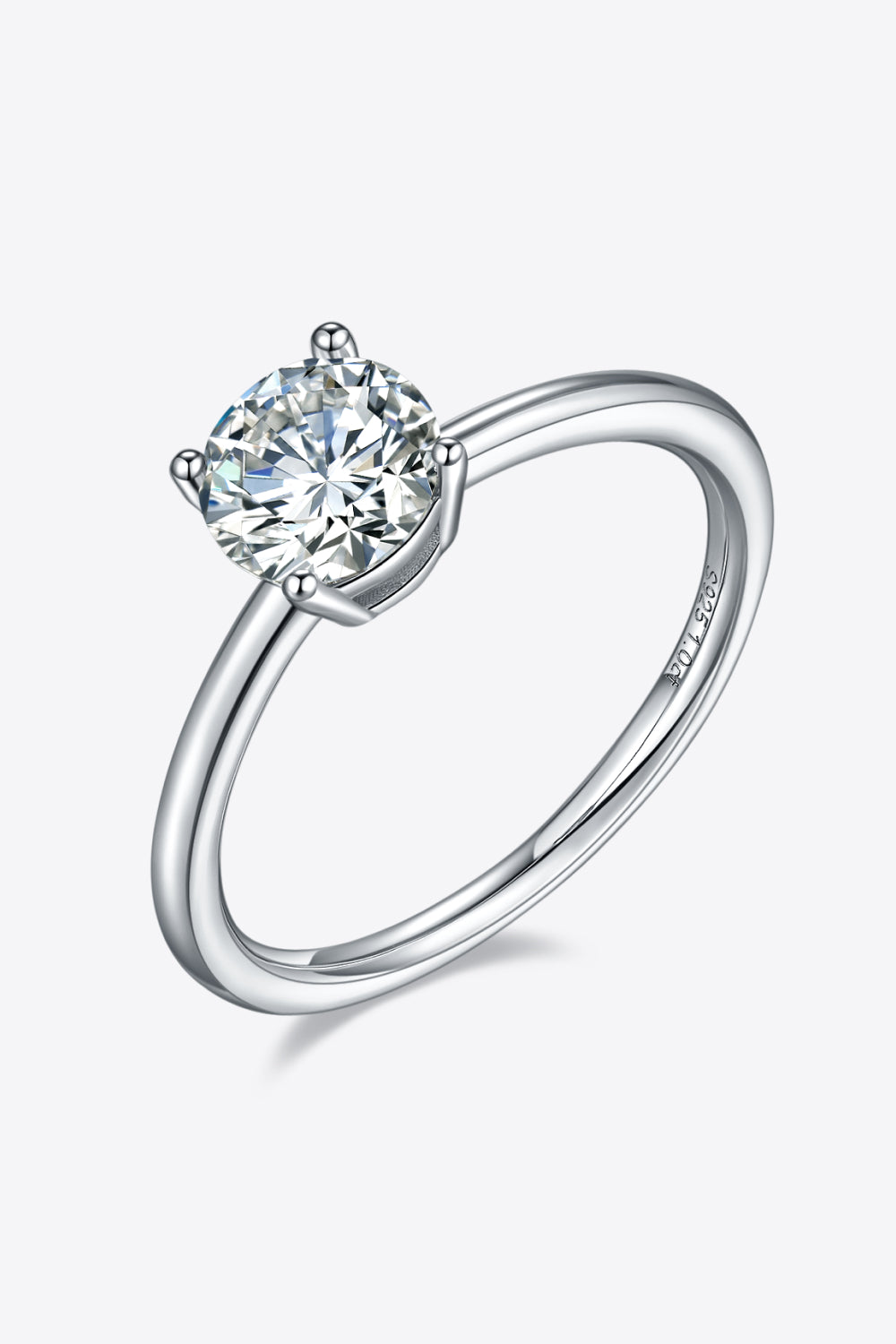 1 Carat Moissanite Platinum Over Pure Sterling Silver Solitaire Ring - Sparkala