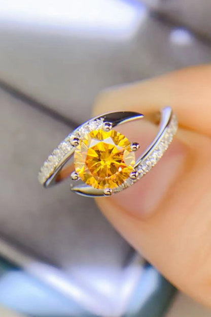 1 Carat Yellow Moissanite Platinum Over Pure Sterling Silver Ring - Sparkala