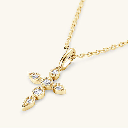 Moissanite Cross Pendant Necklace (18k Gold over Fine Sterling Silver)