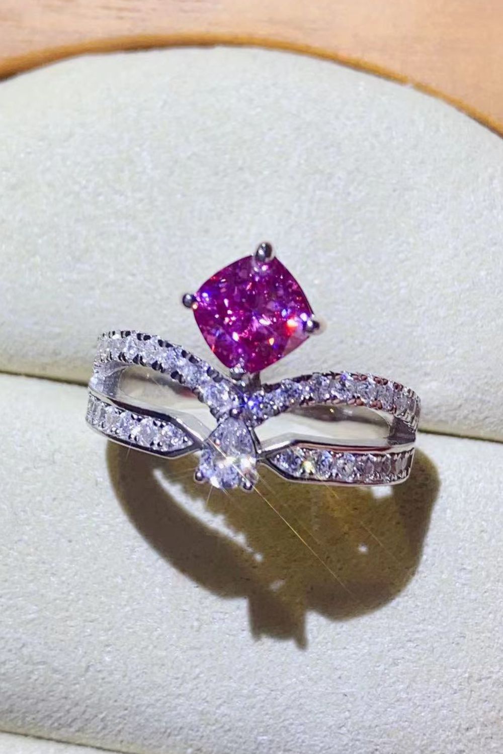 At Your Best 1 Carat Pink Pink Moissanite Ring (Platinum Over Pure Sterling Silver)