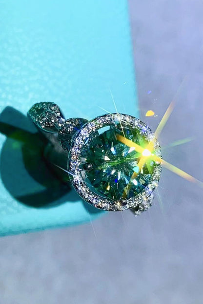 2 Carat Emerald Green Green Round Brilliant Cut Emerald-Cut Moissanite Ring (Platinum Over Pure Sterling Silver) - Sparkala